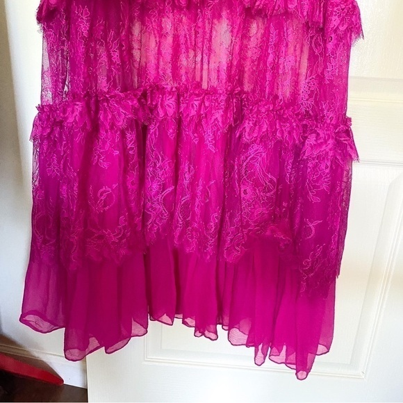 Alexis Dress Umbria Tiered Lace Tulle Silk Maxi Wedding Pink Fuchsia XS GUC - Picture 3 of 11